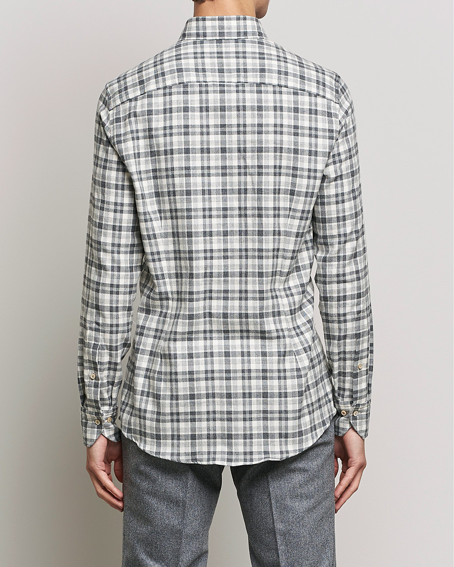 Men | Shirts | Stenströms | Slimline Checked Flannel Shirt Grey/White