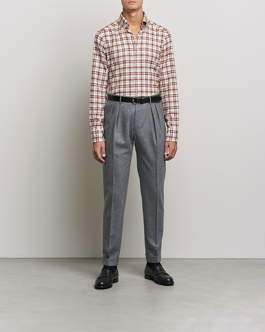 Men | Shirts | Stenströms | Slimline Checked Flannel Shirt Red/White