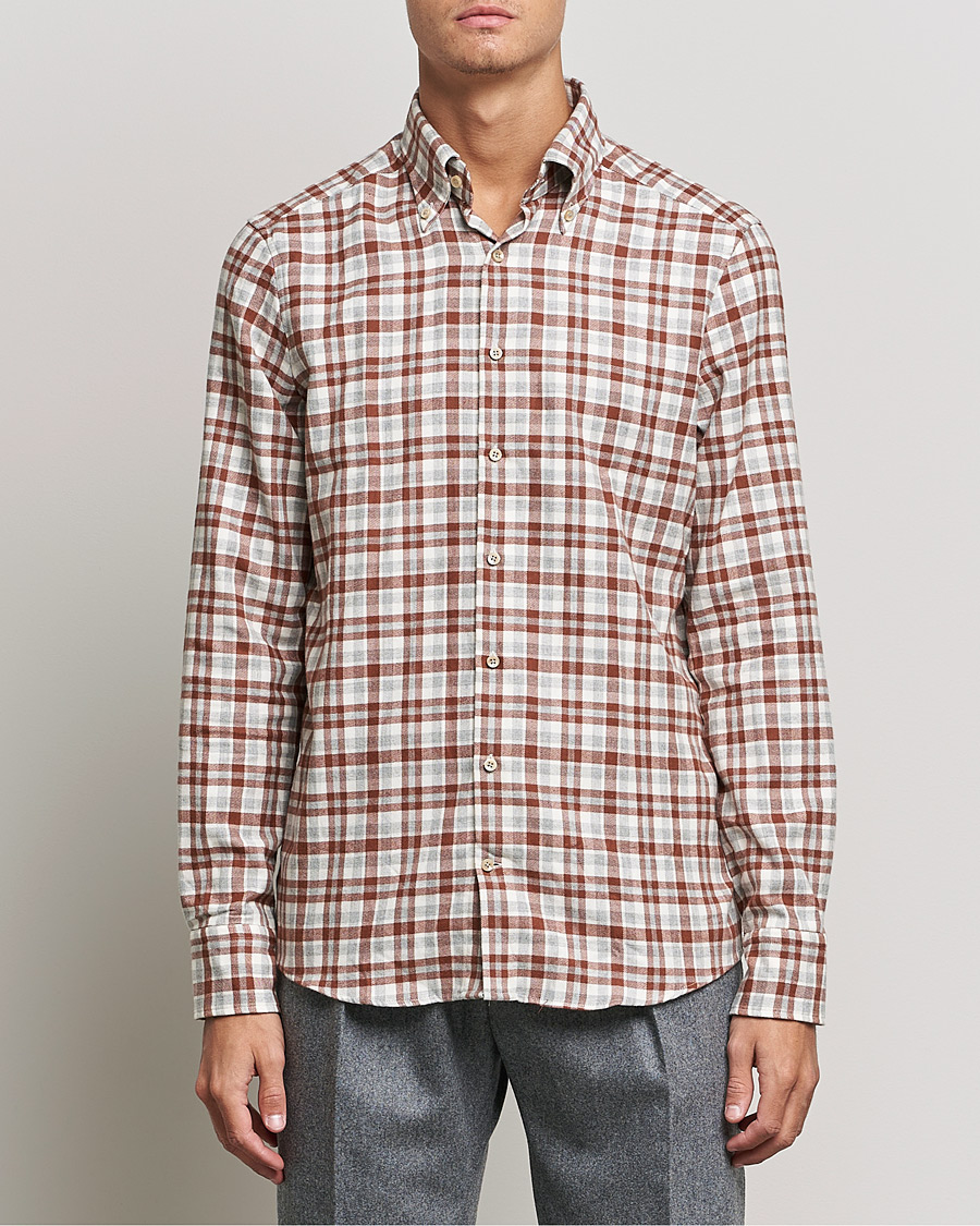 Men | Shirts | Stenströms | Slimline Checked Flannel Shirt Red/White