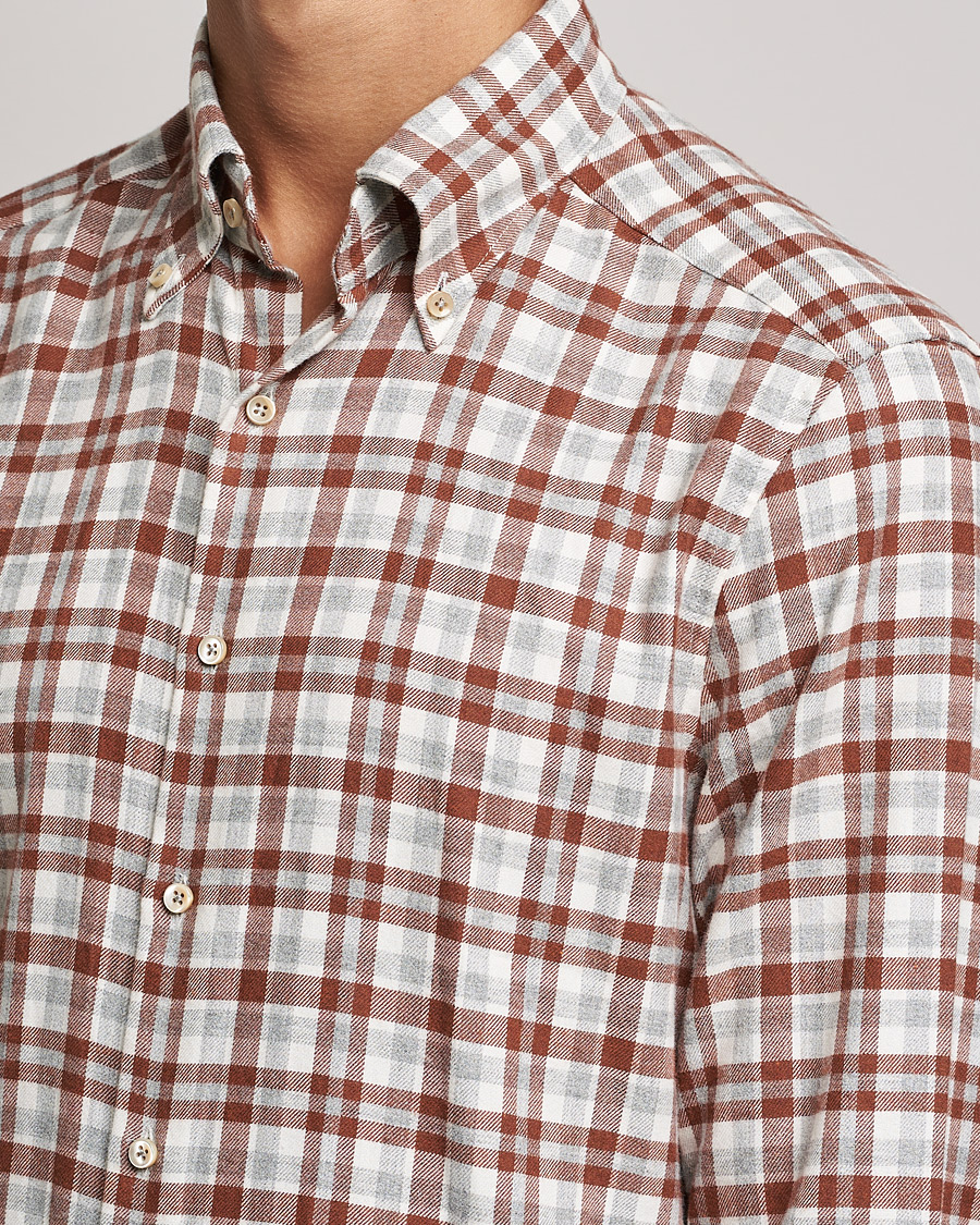 Men | Shirts | Stenströms | Slimline Checked Flannel Shirt Red/White