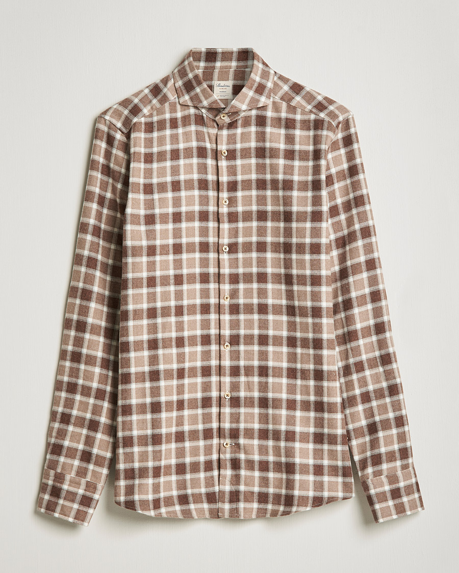 Men | Shirts | Stenströms | Slimline Checked Flannel Shirt Brown