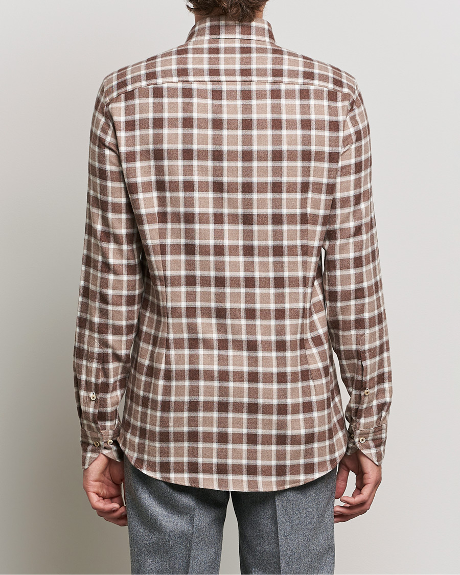 Men | Shirts | Stenströms | Slimline Checked Flannel Shirt Brown