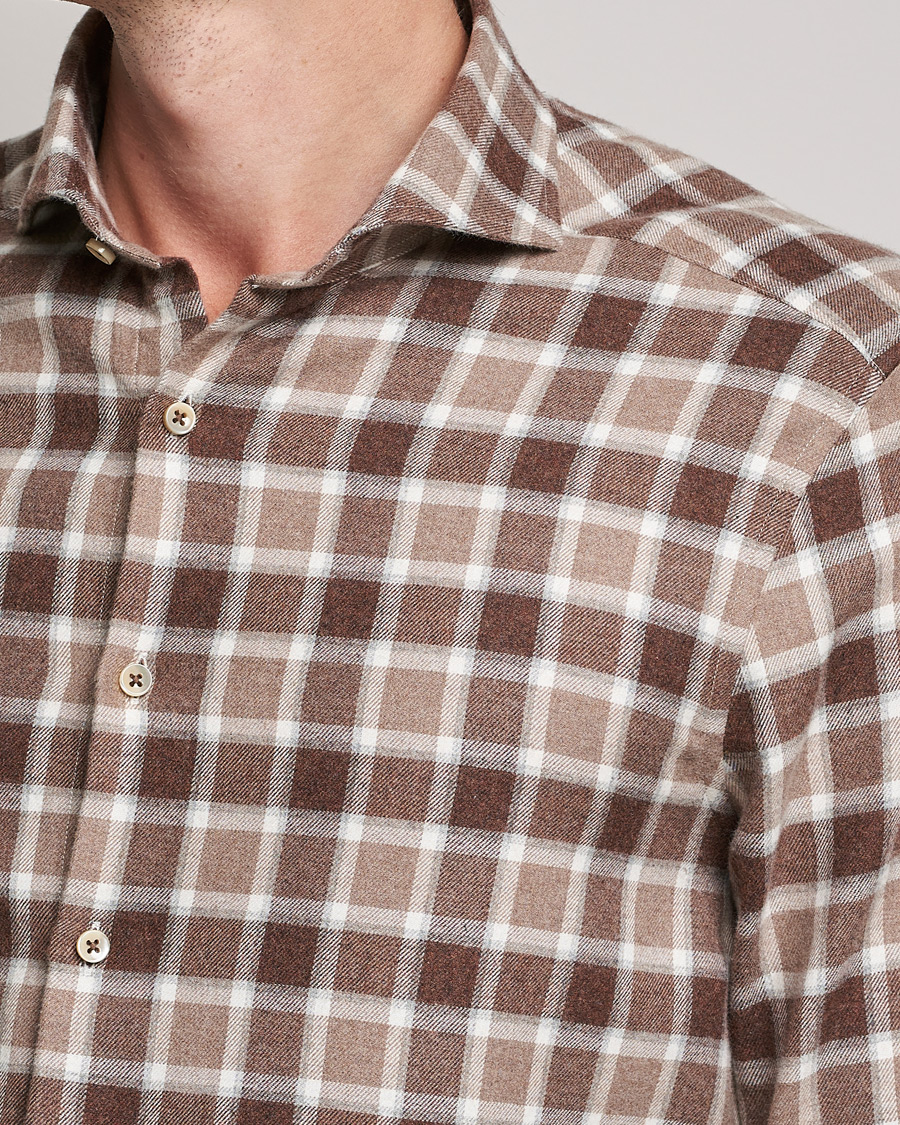 Men | Shirts | Stenströms | Slimline Checked Flannel Shirt Brown