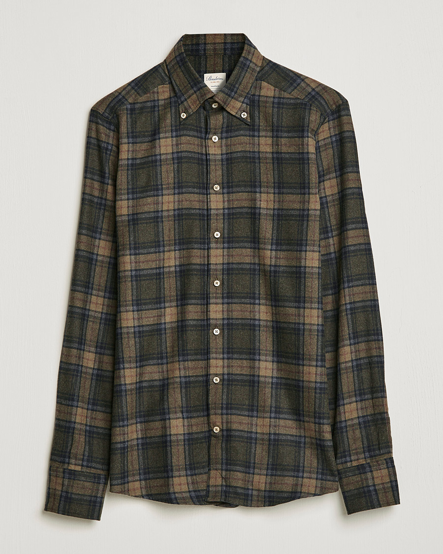 Men | Shirts | Stenströms | Slimline Checked Flannel Shirt Dark Green