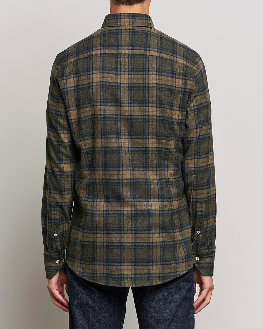 Men | Shirts | Stenströms | Slimline Checked Flannel Shirt Dark Green