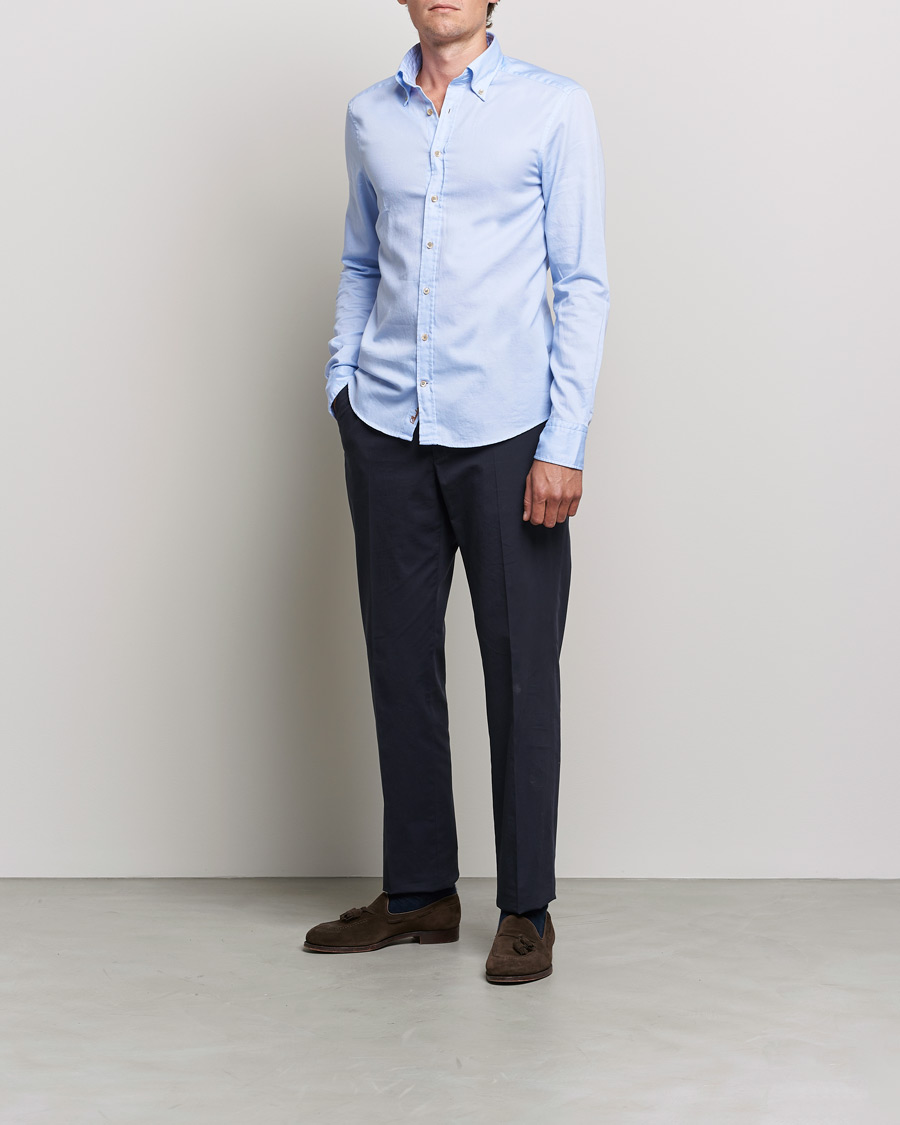 Men | Shirts | Stenströms | Slimline Button Down Printed Oxford Shirt Light Blue