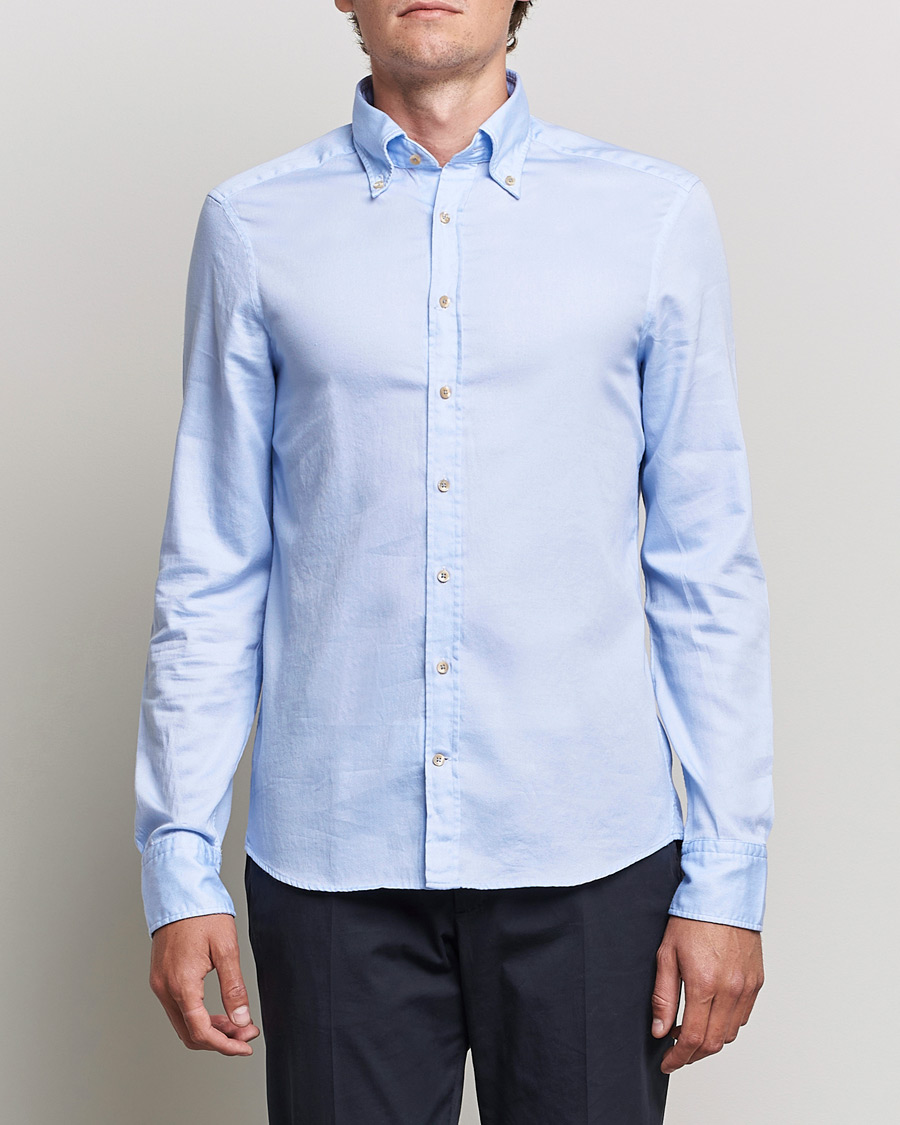 Men | Shirts | Stenströms | Slimline Button Down Printed Oxford Shirt Light Blue