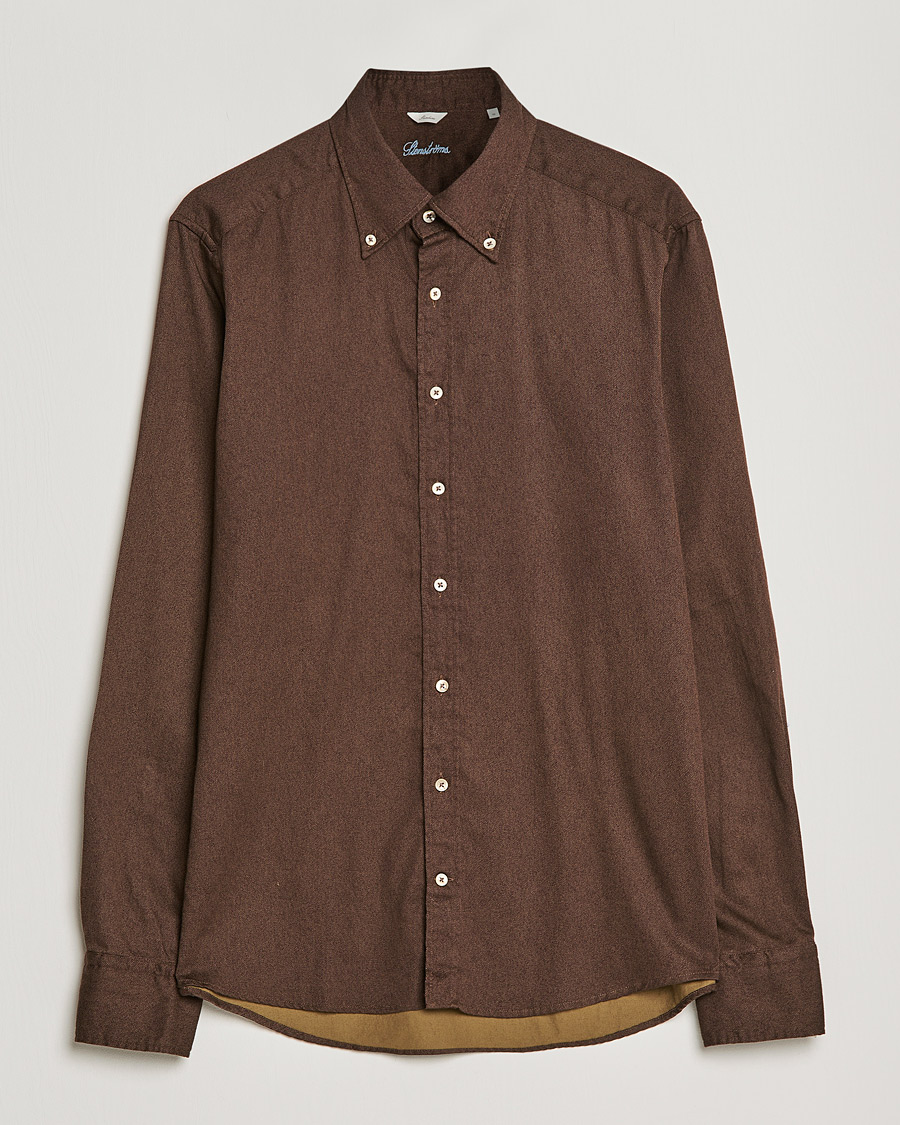 Men | Shirts | Stenströms | Slimline Button Down Printed Oxford Shirt Brown