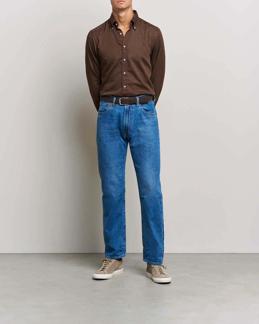 Men | Shirts | Stenströms | Slimline Button Down Printed Oxford Shirt Brown