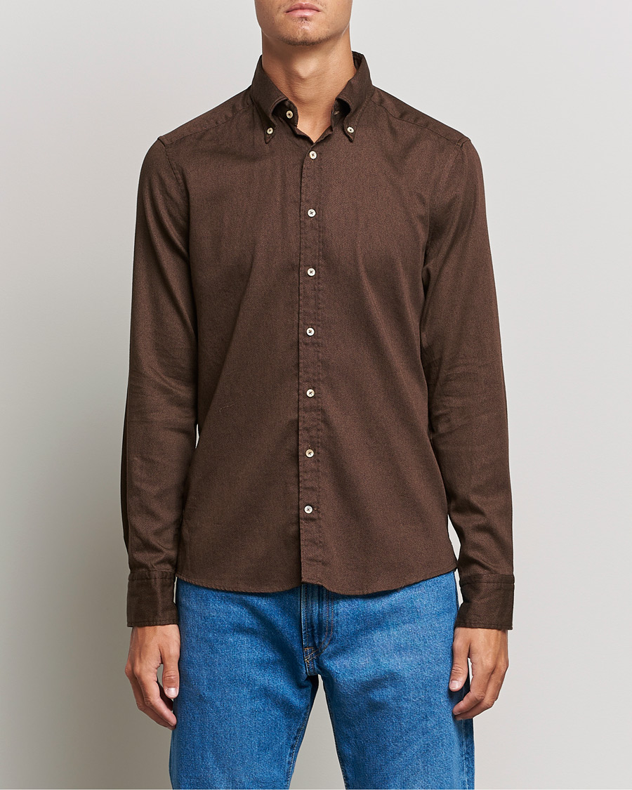 Men |  | Stenströms | Slimline Button Down Printed Oxford Shirt Brown