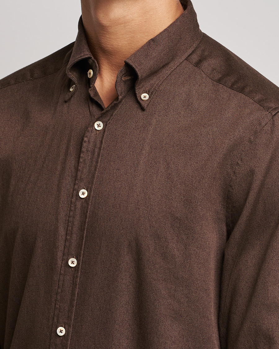 Men | Shirts | Stenströms | Slimline Button Down Printed Oxford Shirt Brown