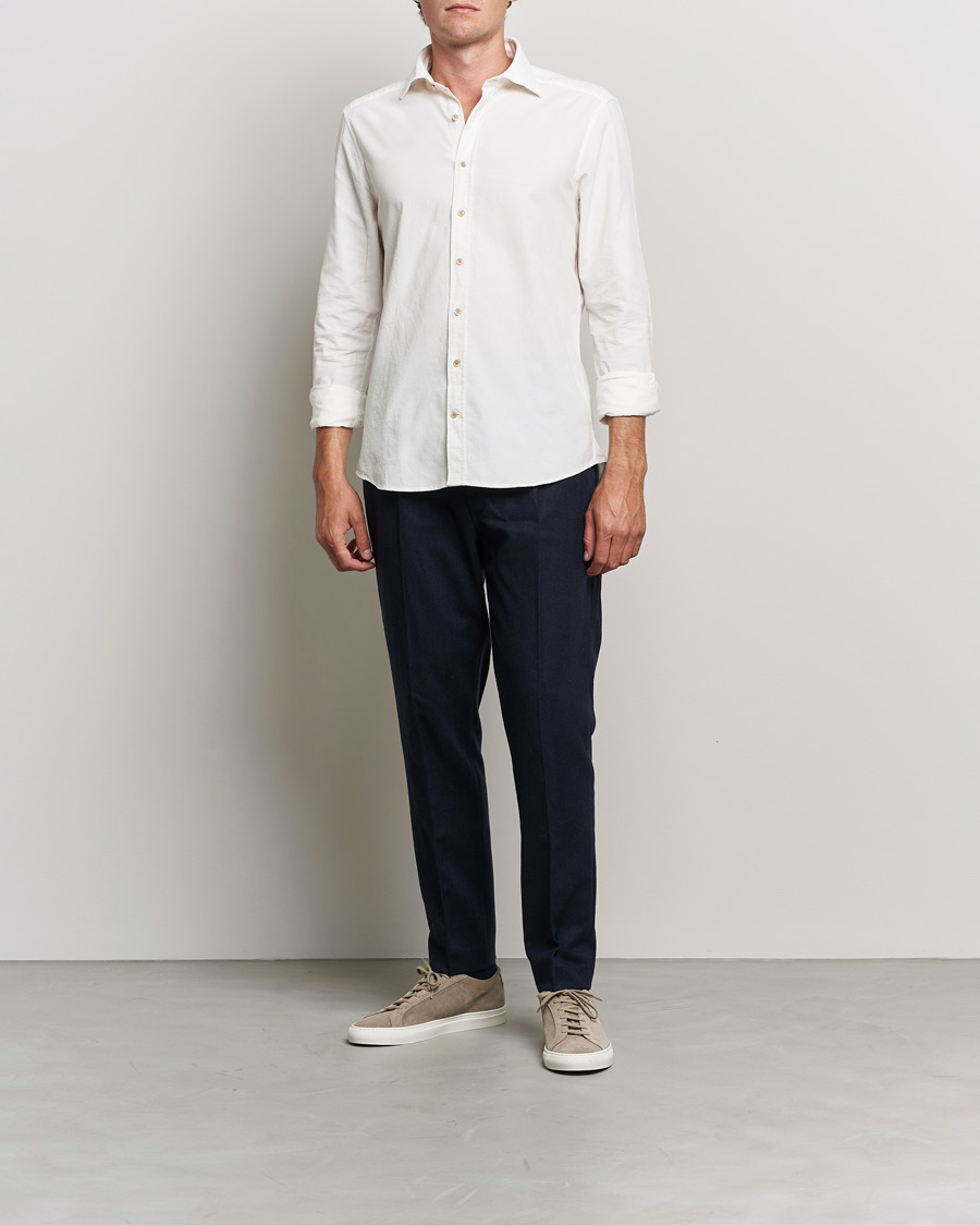 Men | Corduroy Shirts | Stenströms | Slimline Washed Cut Away Corduroy Shirt White