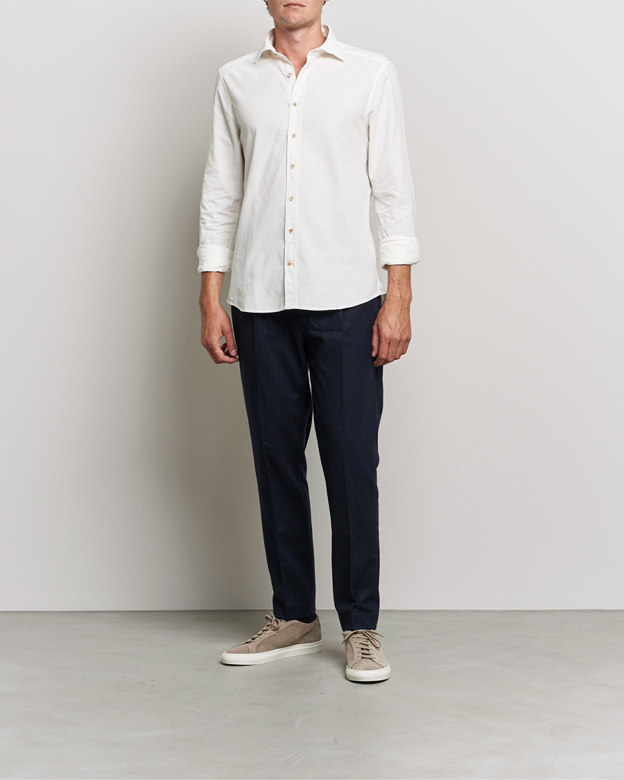 Men | Shirts | Stenströms | Slimline Washed Cut Away Corduroy Shirt White