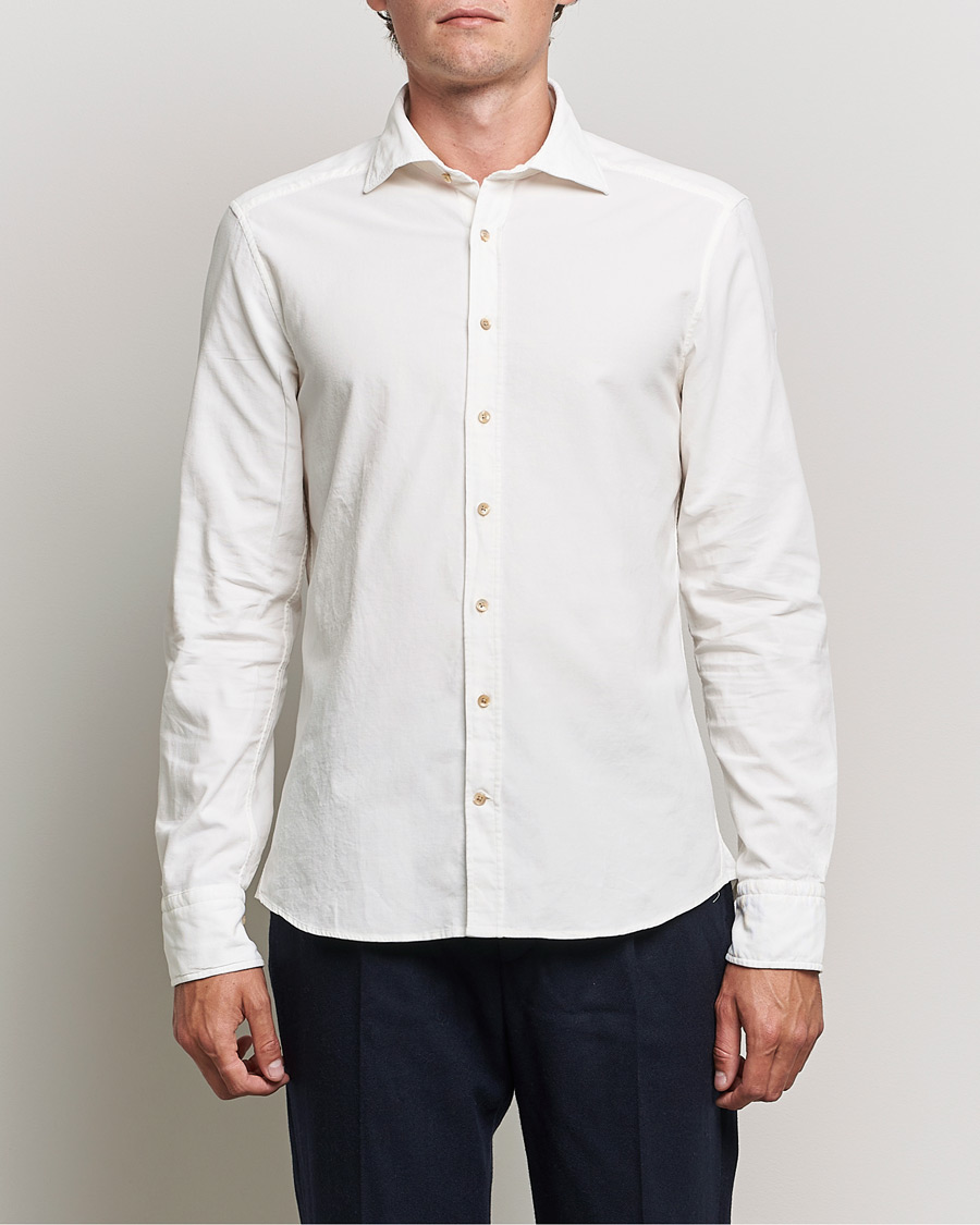 Men | Shirts | Stenströms | Slimline Washed Cut Away Corduroy Shirt White