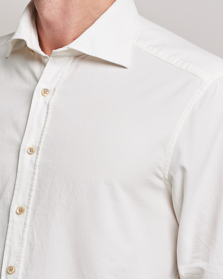 Men | Shirts | Stenströms | Slimline Washed Cut Away Corduroy Shirt White