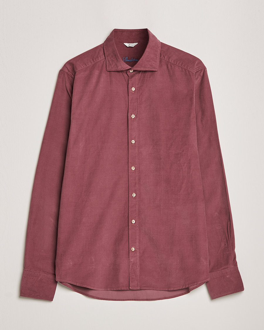 Men | Shirts | Stenströms | Slimline Washed Cut Away Corduroy Shirt Wine Red
