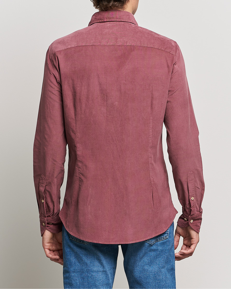 Men | Shirts | Stenströms | Slimline Washed Cut Away Corduroy Shirt Wine Red