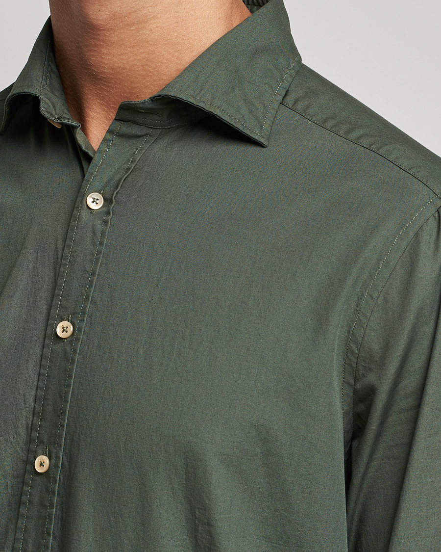 Men | Shirts | Stenströms | Slimline Washed Cut Away Poplin Shirt Green