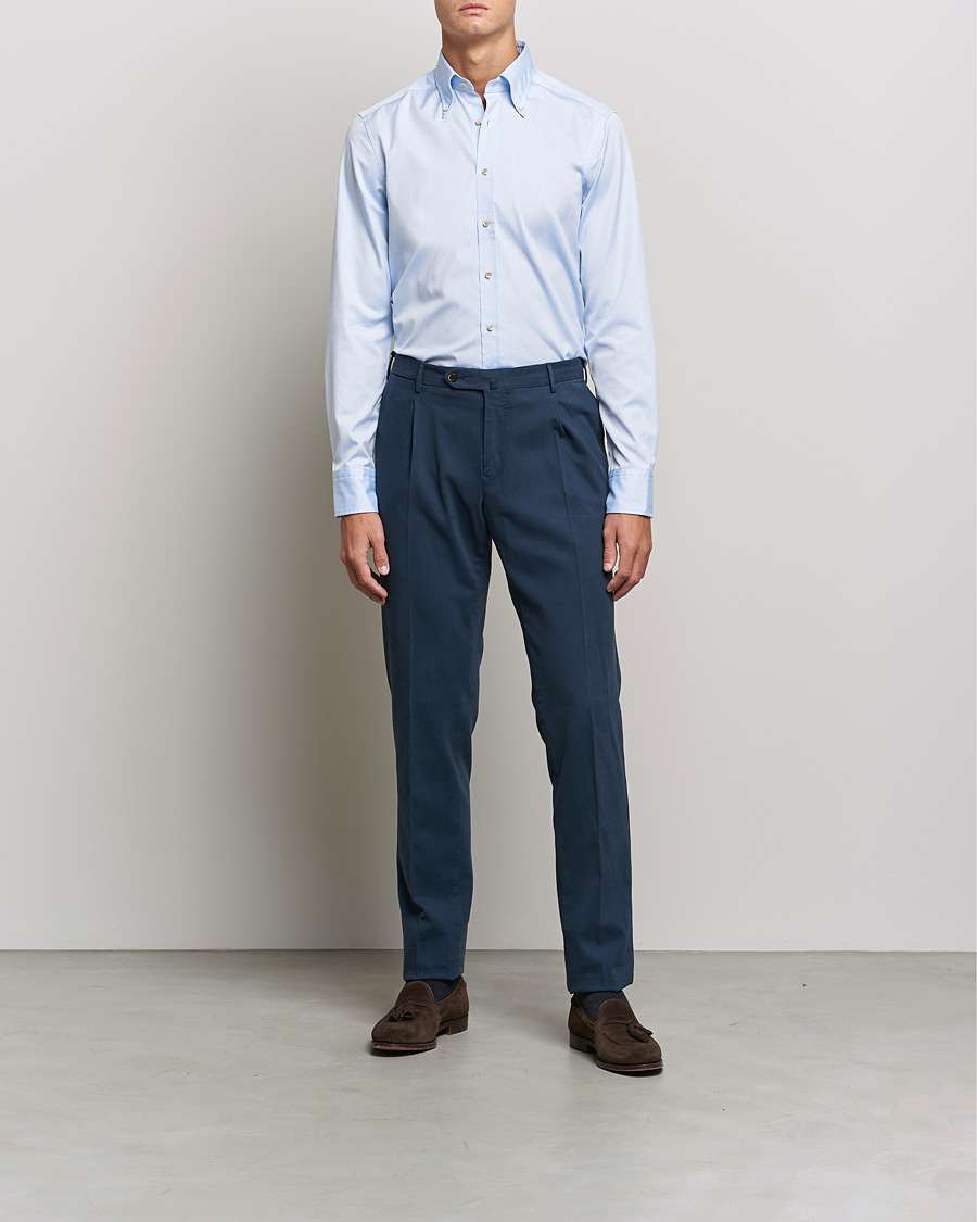 Men |  | Stenströms | Slimline Button Down Pinpoint Oxford Shirt Light Blue