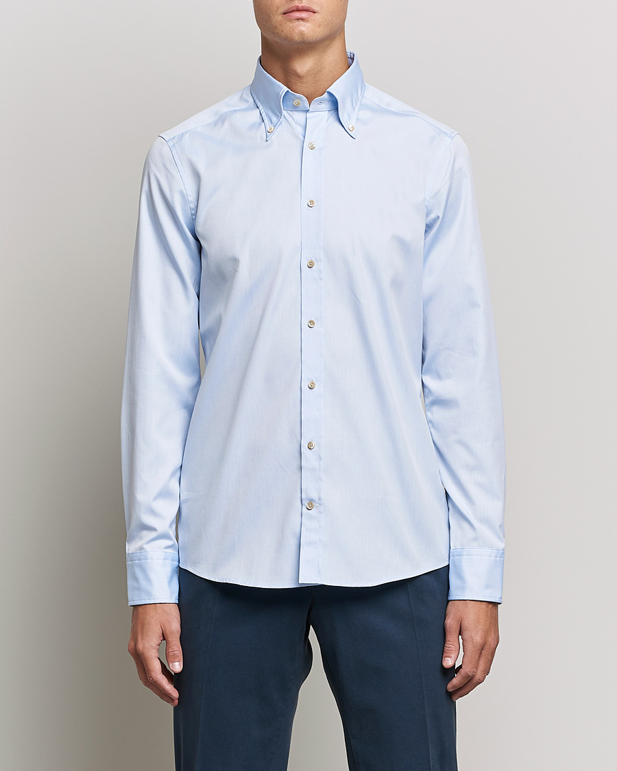 Men | Shirts | Stenströms | Slimline Button Down Pinpoint Oxford Shirt Light Blue