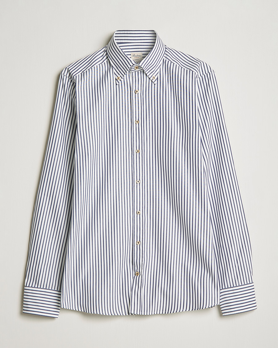 Men |  | Stenströms | Slimline Striped Pinpoint Oxford Shirt Blue