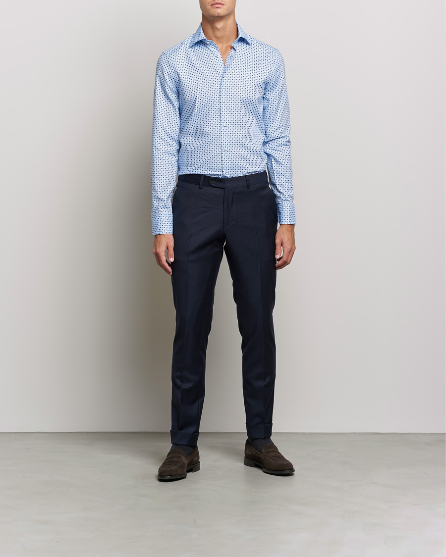 Men | Shirts | Stenströms | Slimline Cut Away Printed Shirt Blue