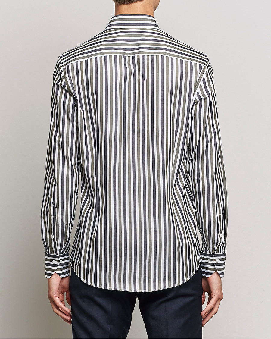 Men | Shirts | Stenströms | Slimline Cut Away Wide Striped Shirt Blue/Green