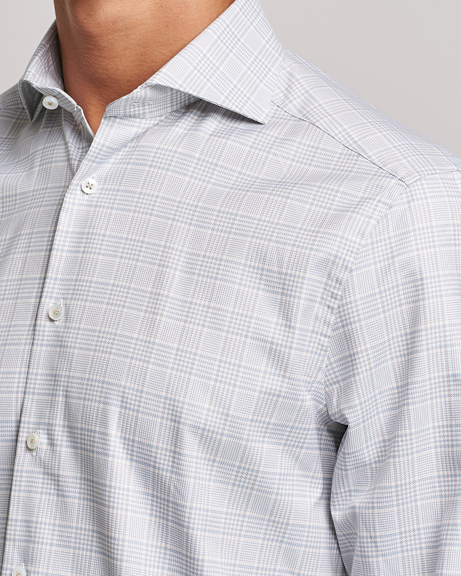 Men | Shirts | Stenströms | Slimline Cut Away Checked Shirt Green