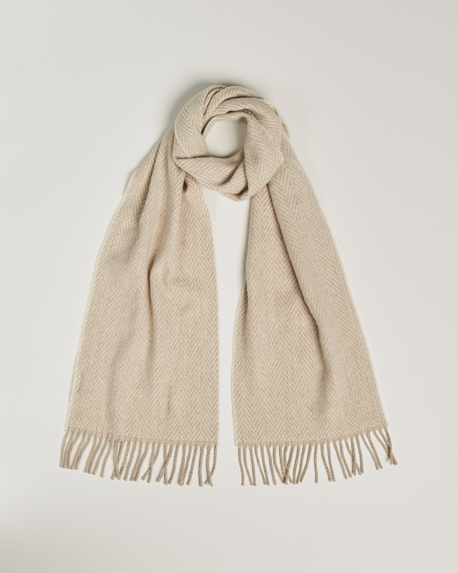 Men | Stenströms Large Herringbone Wool Scarf Beige | Stenströms | Large Herringbone Wool Scarf Beige