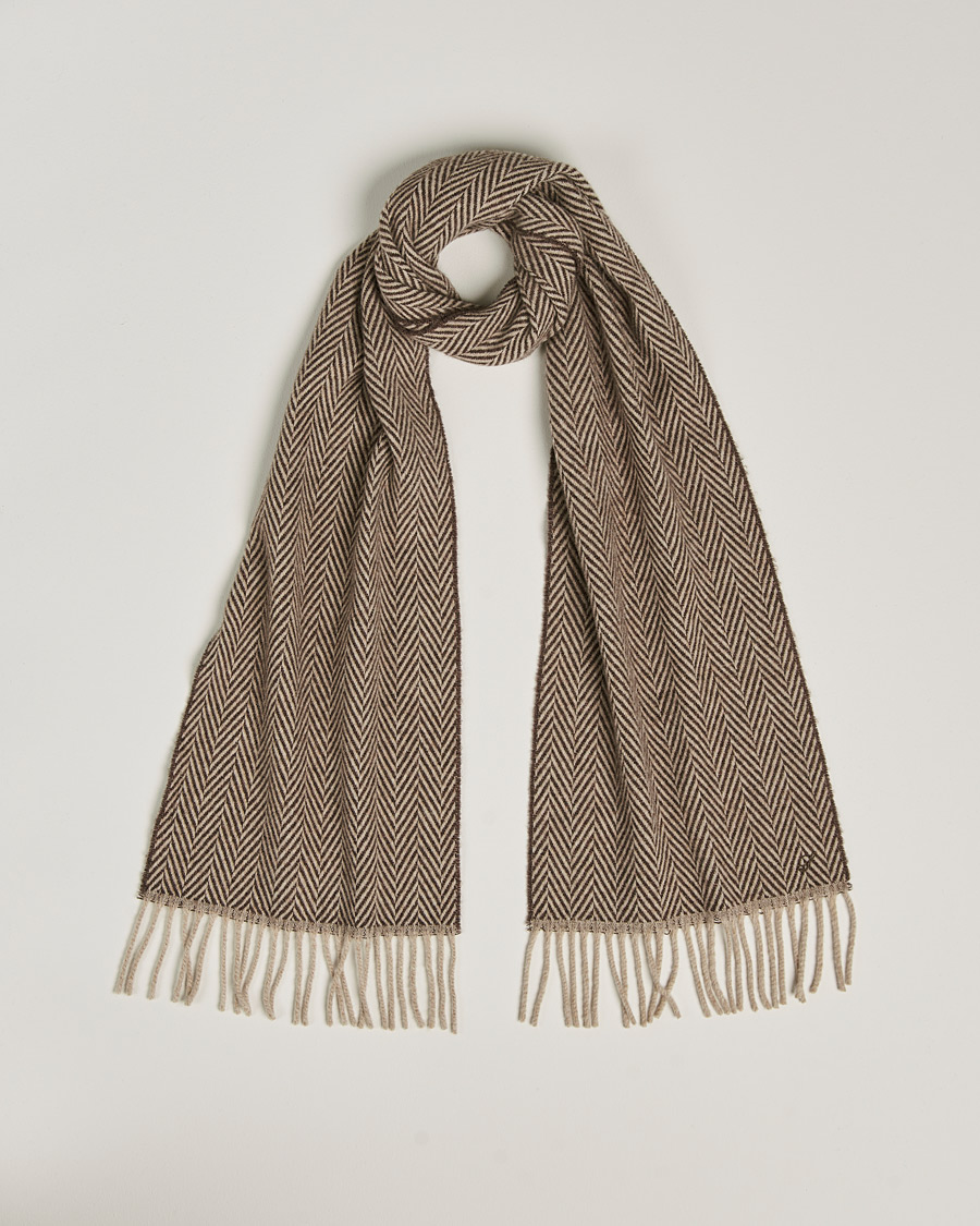 Men | Stenströms Large Herringbone Wool Scarf Brown | Stenströms | Large Herringbone Wool Scarf Brown