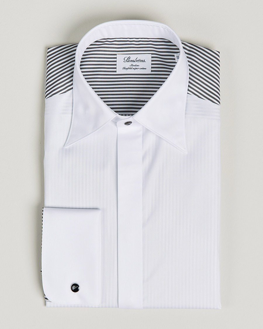 Men | Shirts | Stenströms | Slimline Fiesta Fly Front Tuxedo Shirt White