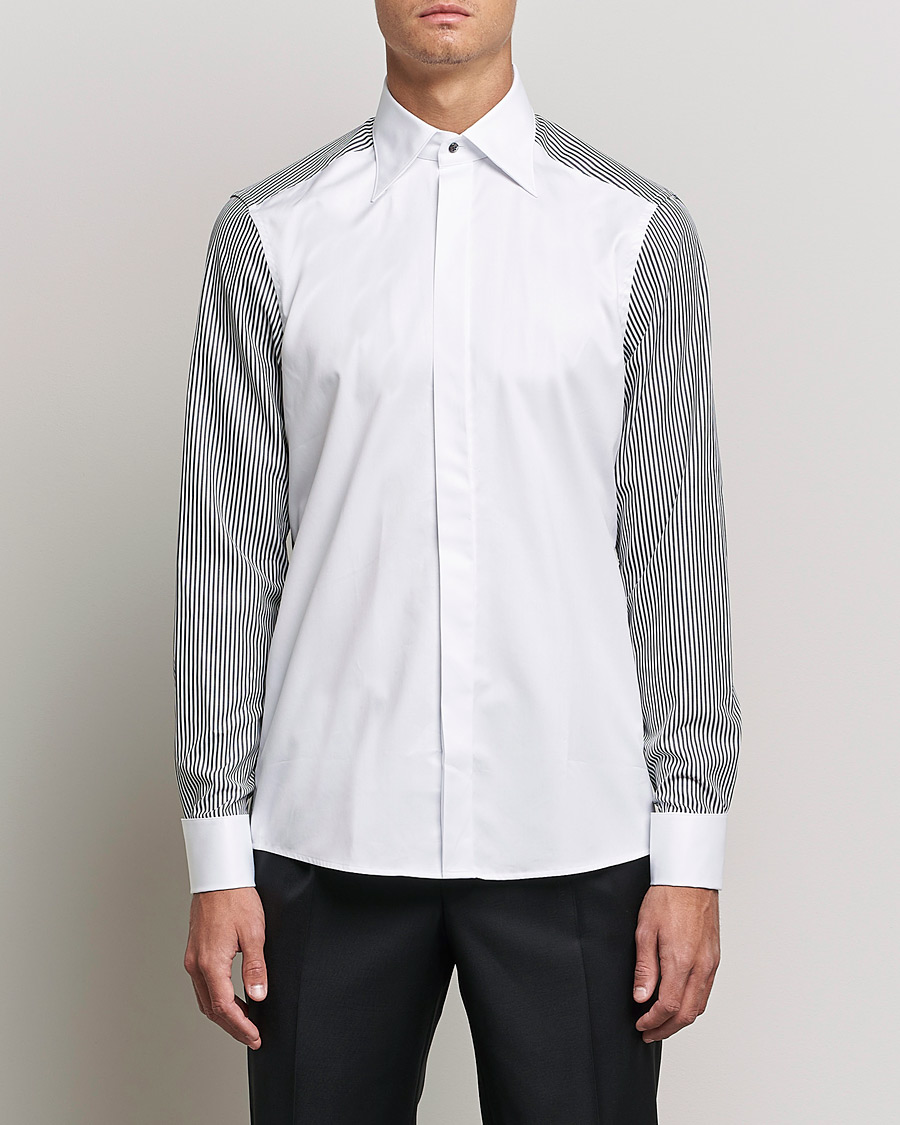 Men | Dress Shirts | Stenströms | Slimline Fiesta Fly Front Tuxedo Shirt White