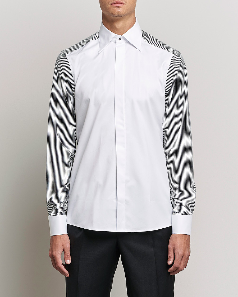 Stenströms Slimline Fiesta Fly Front Tuxedo Shirt White at