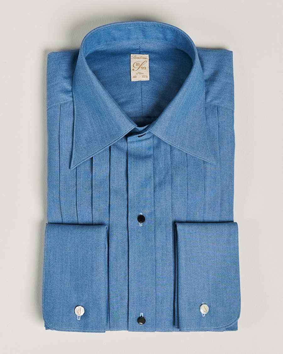 Men | Dress Shirts | Stenströms | 1899 Slimline Denim Tuxedo Shirt Blue