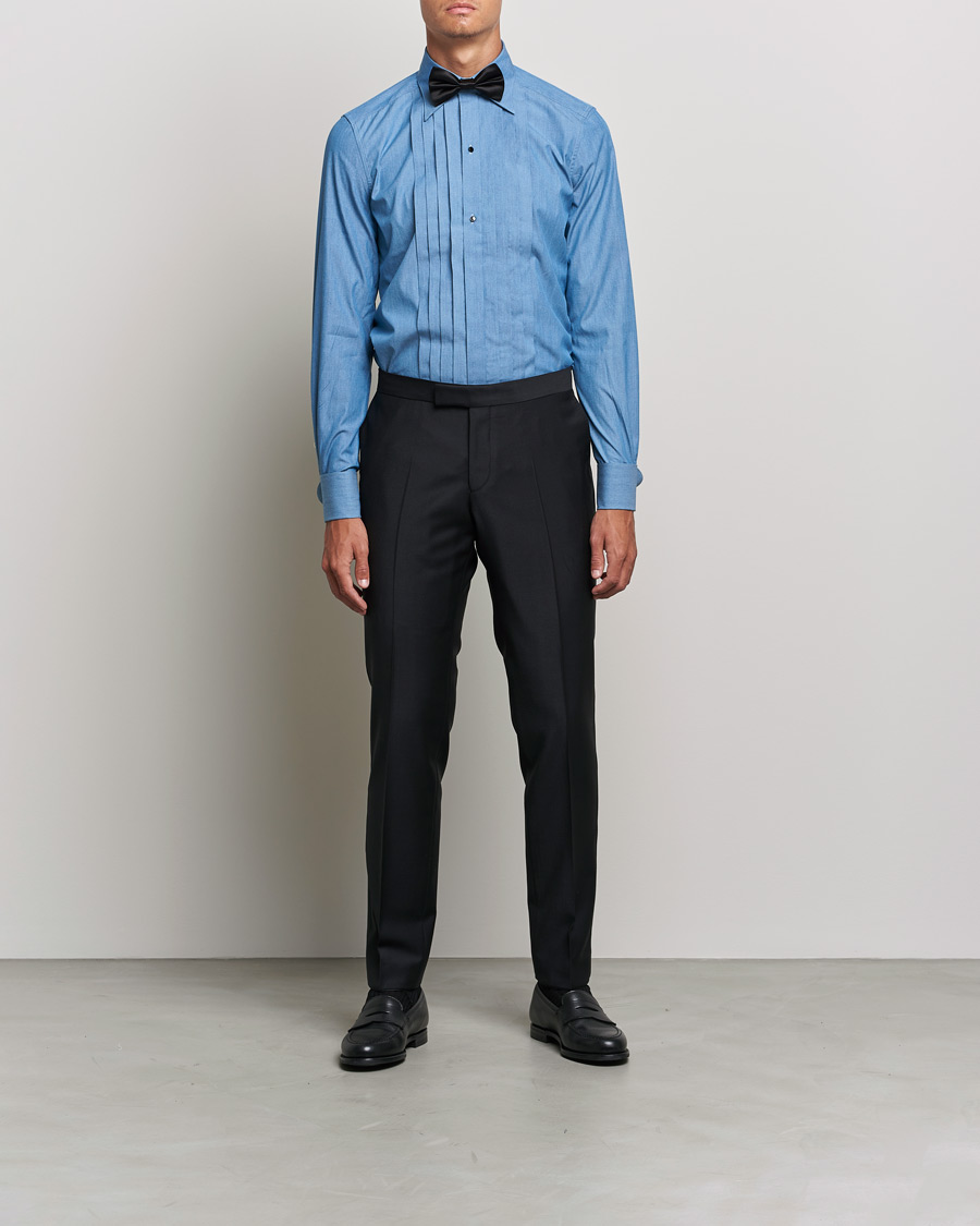Men | Shirts | Stenströms | 1899 Slimline Denim Tuxedo Shirt Blue