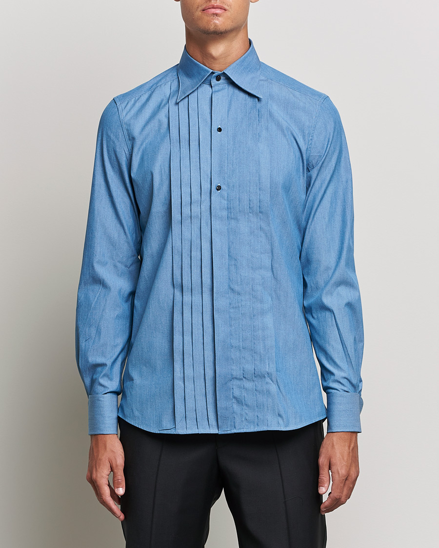 Men | Shirts | Stenströms | 1899 Slimline Denim Tuxedo Shirt Blue