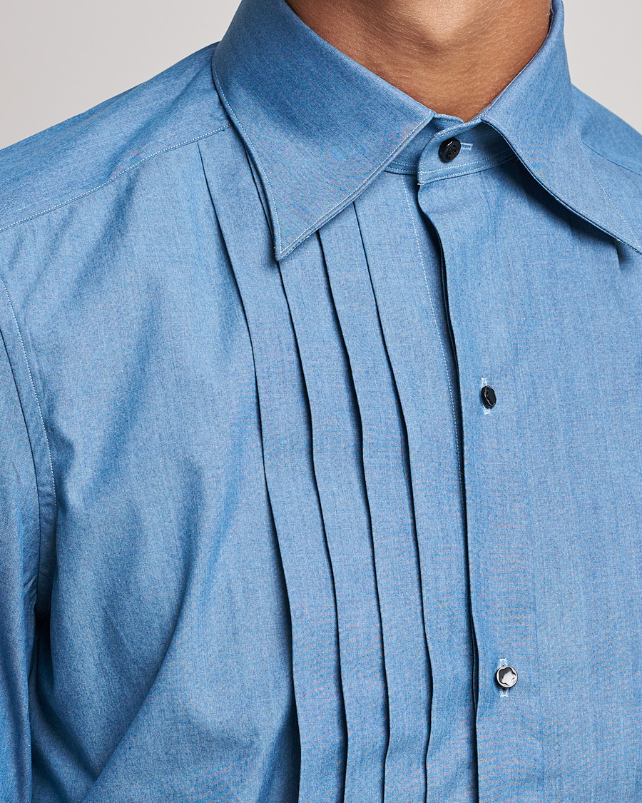 Men | Shirts | Stenströms | 1899 Slimline Denim Tuxedo Shirt Blue