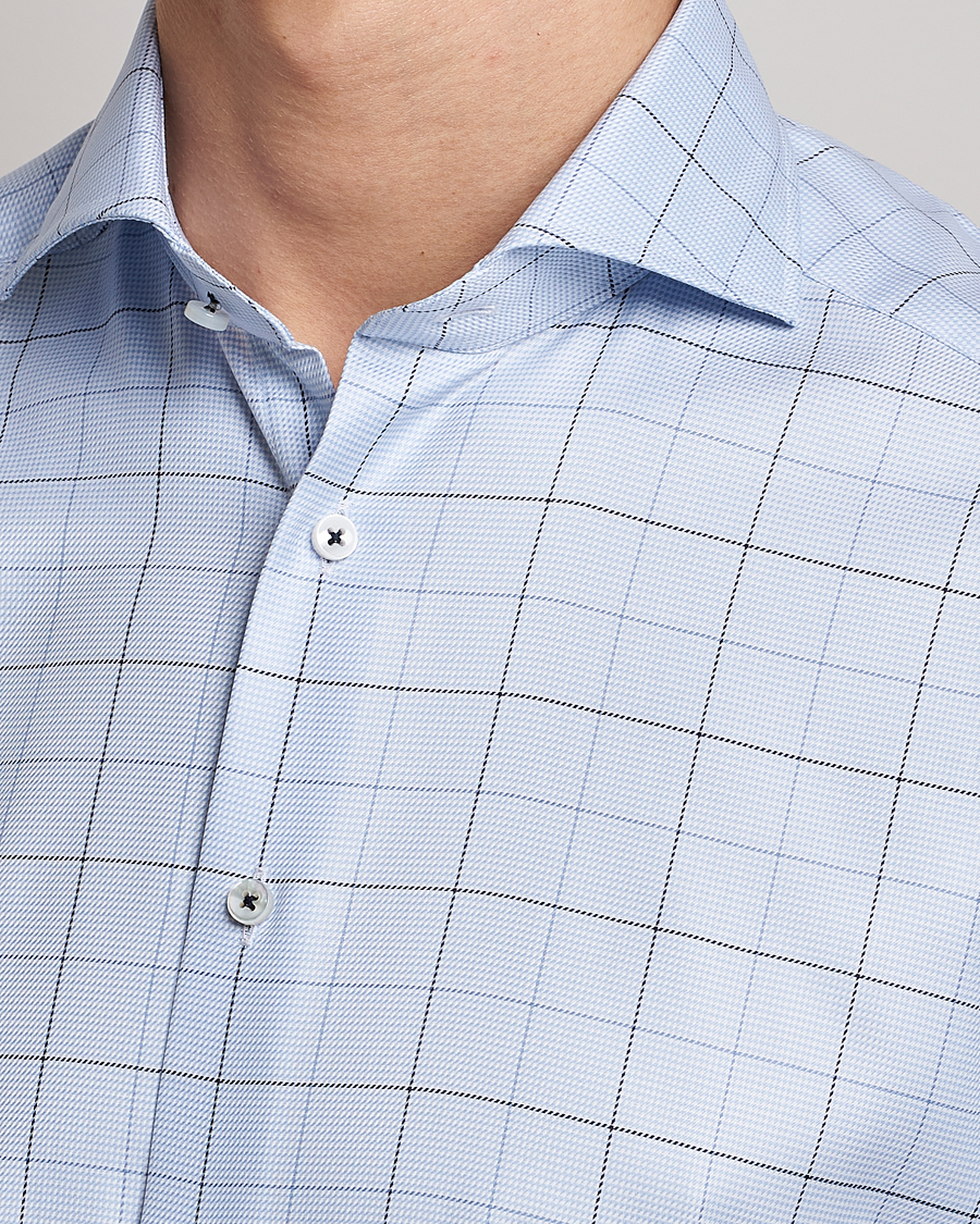 Men | Shirts | Stenströms | Slimline Cut Away Windowpane Shirt Blue