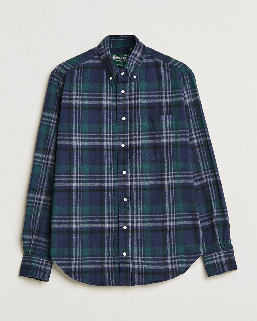 Men | Shirts | Gitman Vintage | Button Down Shaggy Flannel Shirt Blackwatch Check