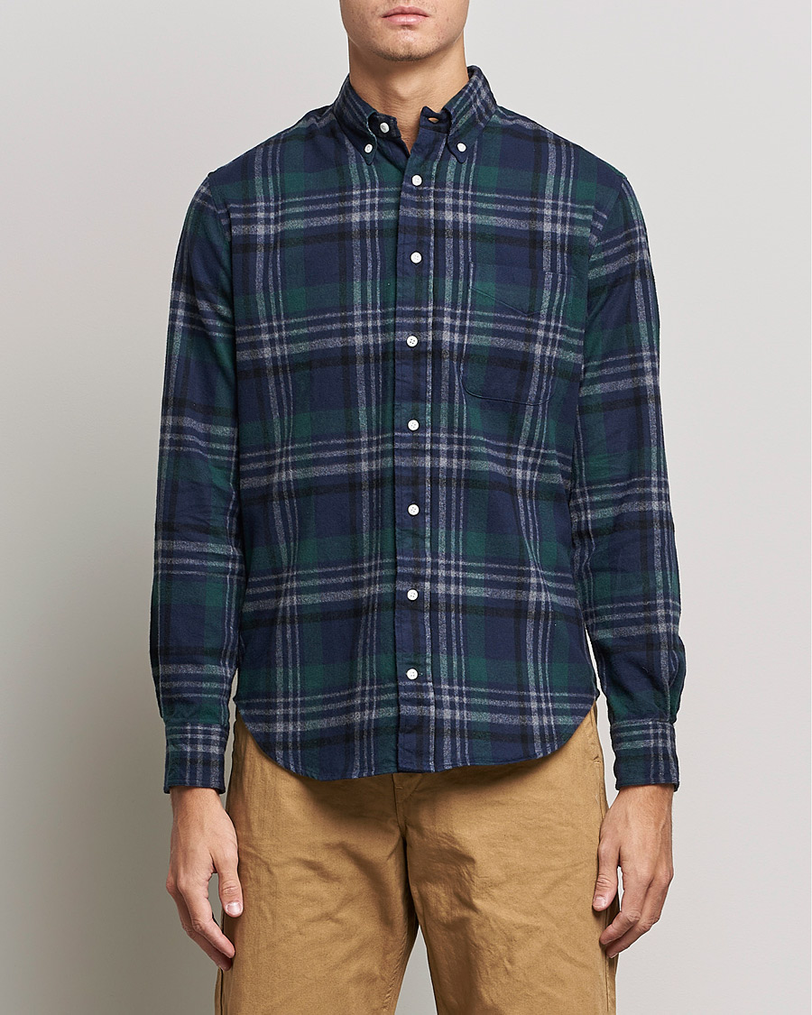 Men | Shirts | Gitman Vintage | Button Down Shaggy Flannel Shirt Blackwatch Check