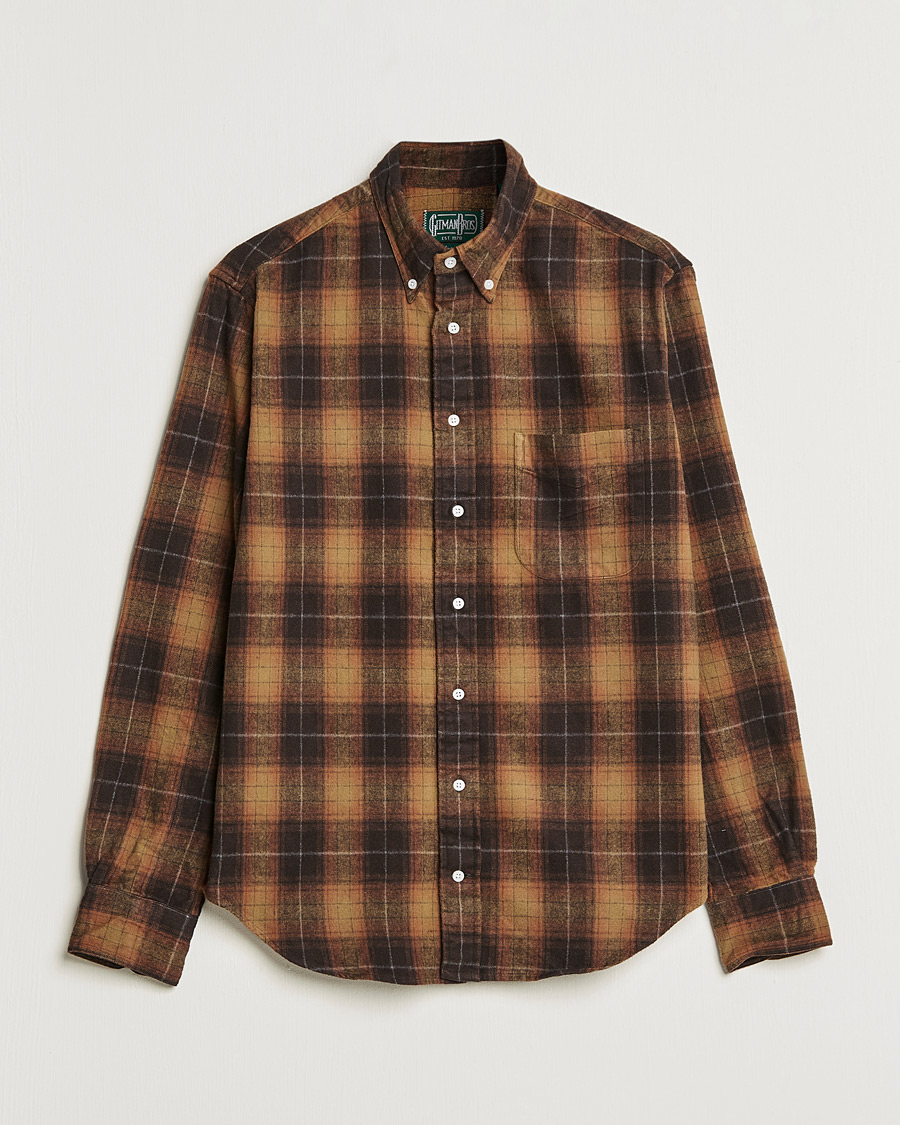 Men | Shirts | Gitman Vintage | Button Down Shaggy Flannel Shirt Brown Check