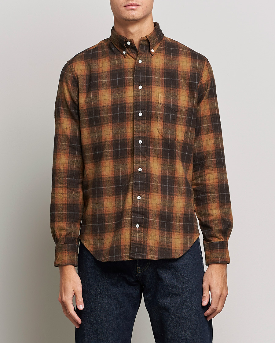 Men | Shirts | Gitman Vintage | Button Down Shaggy Flannel Shirt Brown Check