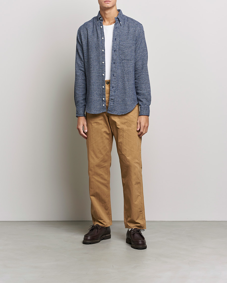 Men | Shirts | Gitman Vintage | Button Down Houndstooth Flannel Shirt Dark Blue