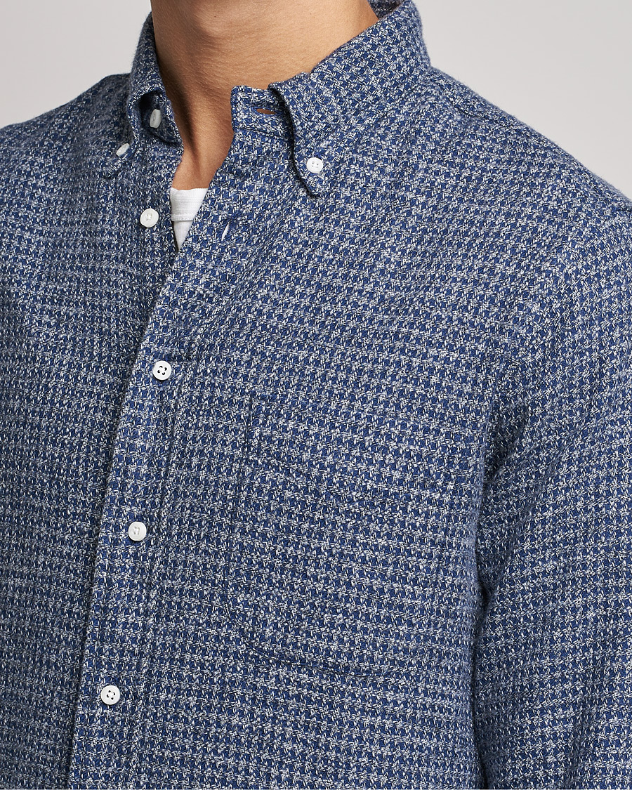 Men | Shirts | Gitman Vintage | Button Down Houndstooth Flannel Shirt Dark Blue