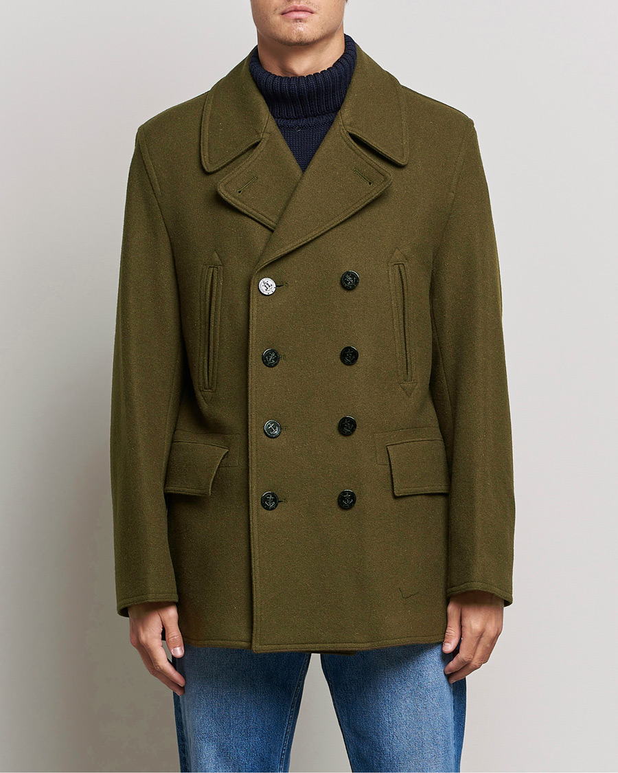 Men | Coats & Jackets | Gloverall | Churchill Reefer Peacoat Loden Green