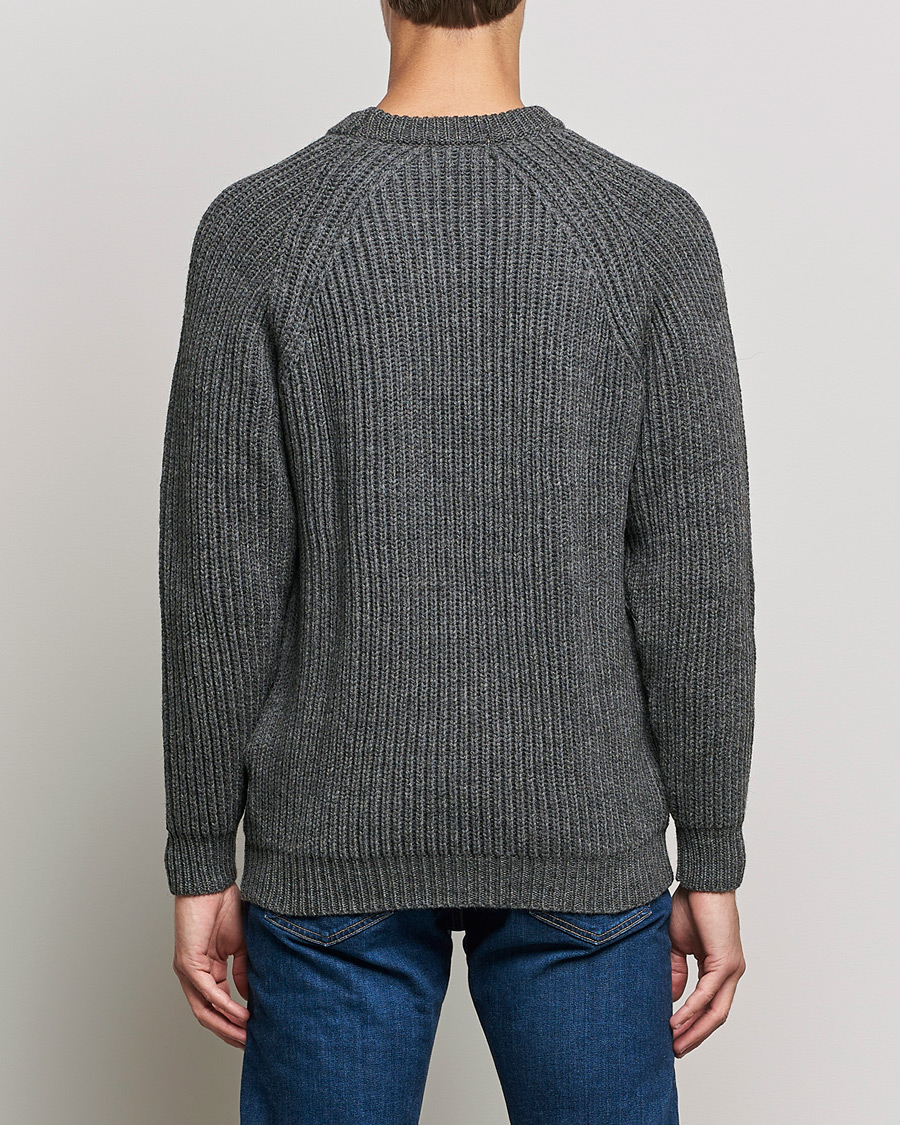 Men | Sweaters & Knitwear | Gloverall | Fisherman Rib Chunky Wool Crew Neck Grey