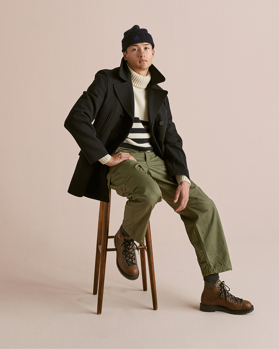 Men | Sweaters & Knitwear | Gloverall | Breton Submariner Wool Rollneck Ecru/Navy