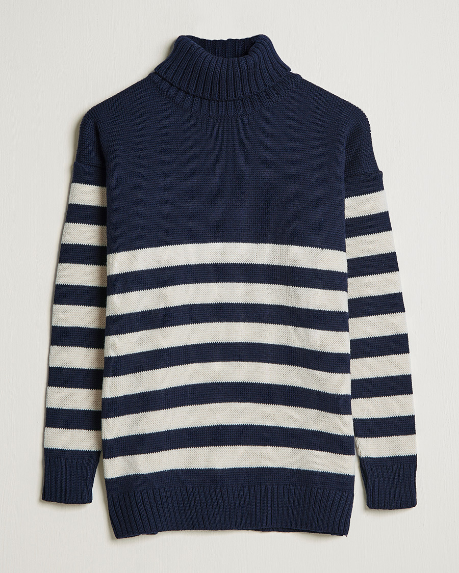 Men | Sweaters & Knitwear | Gloverall | Breton Submariner Wool Rollneck Navy/Ecru