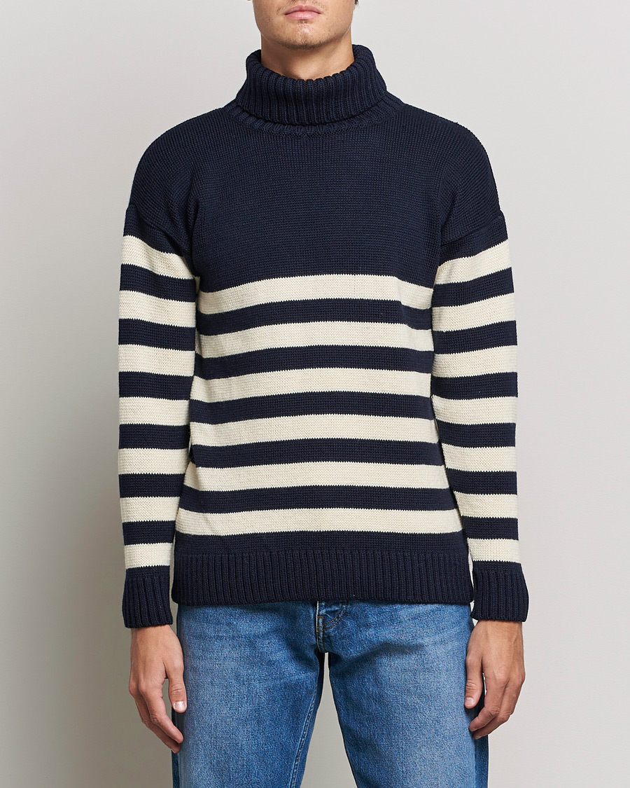 Gloverall Breton Submariner Wool Rollneck Navy/Ecru at CareOfCarl.com