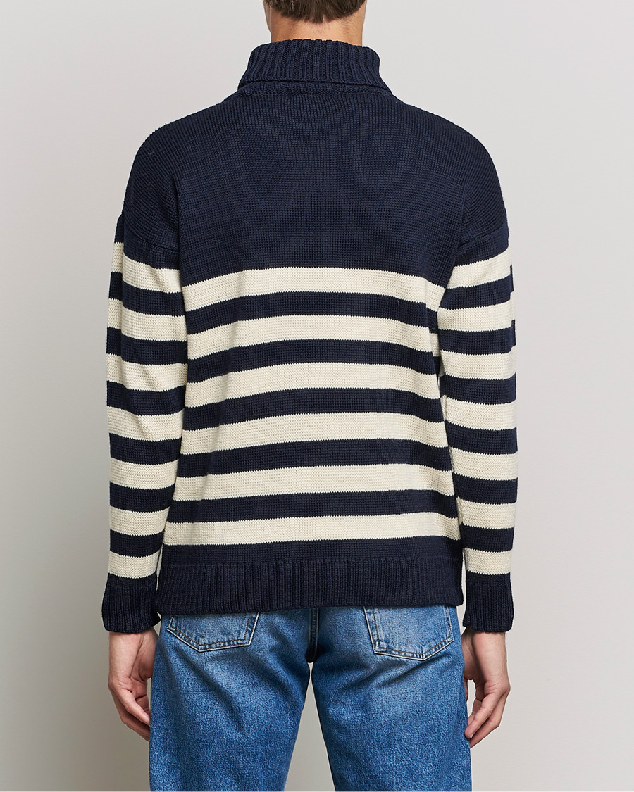 Men | Sweaters & Knitwear | Gloverall | Breton Submariner Wool Rollneck Navy/Ecru